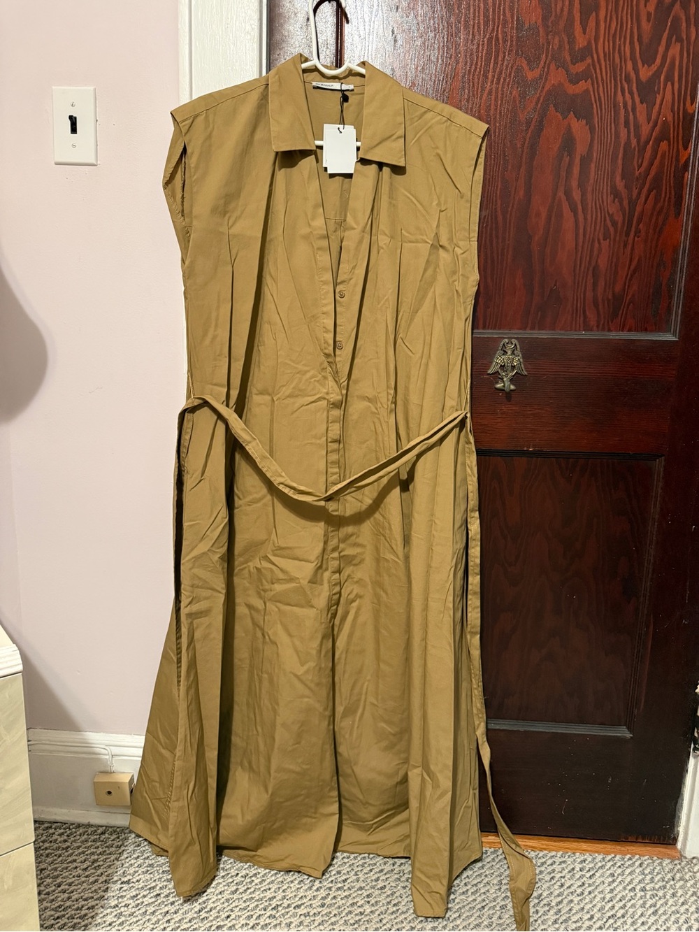 Sleeveless Button-Front Trench Dress in Khaki